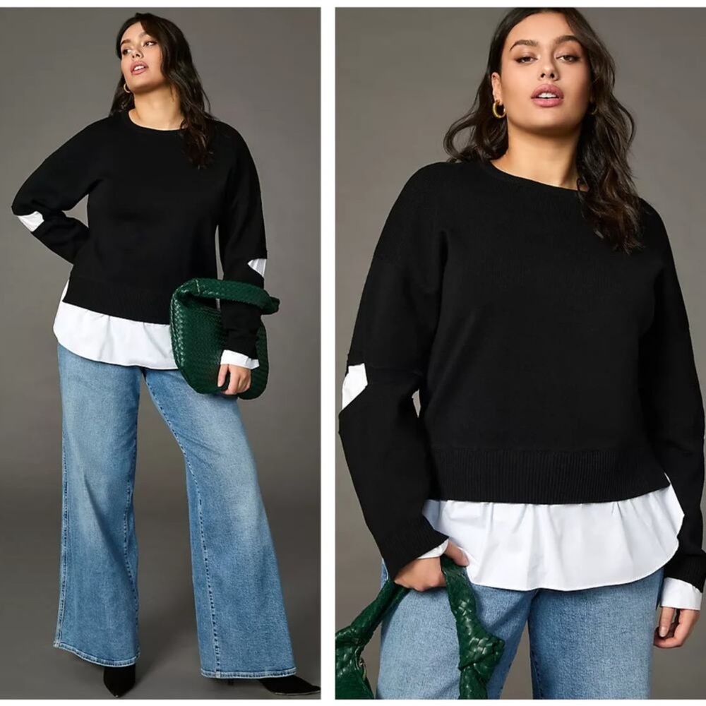 ANTHROPOLOGIE Women's TwoFer cutout layered black and white sweater M - Picture 3 of 13